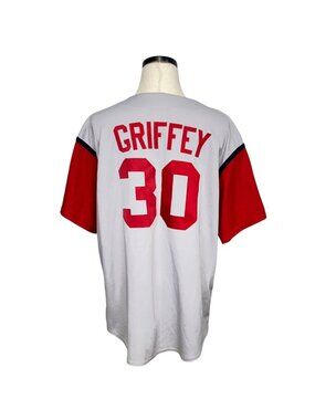 Cincinnati Reds Ken Griffey Jr. #30 Majestic XL Button-Up Jersey Red & Gray MLB
